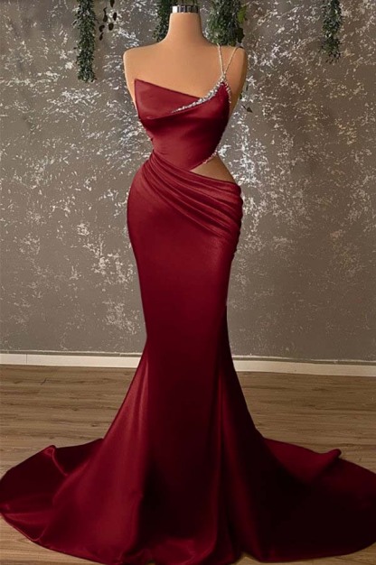 One Shoulder Sleeveless Mermaid Prom Dress With Beading Pleated