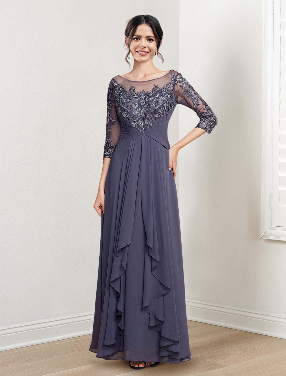 Floor-Length Mother of the Bride Dresses with A-Line and Princess Scoop Necklines