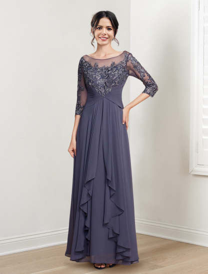 Floor-Length Mother of the Bride Dresses with A-Line and Princess Scoop Necklines