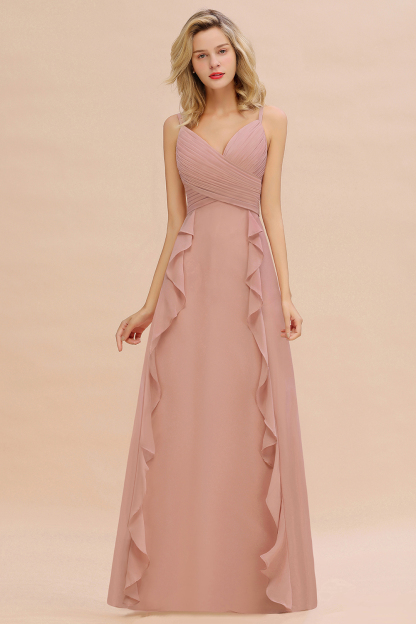 BMbridal Chiffon Long Sleeveless Bridesmaid Dress with Cascading Ruffles-BMbridal