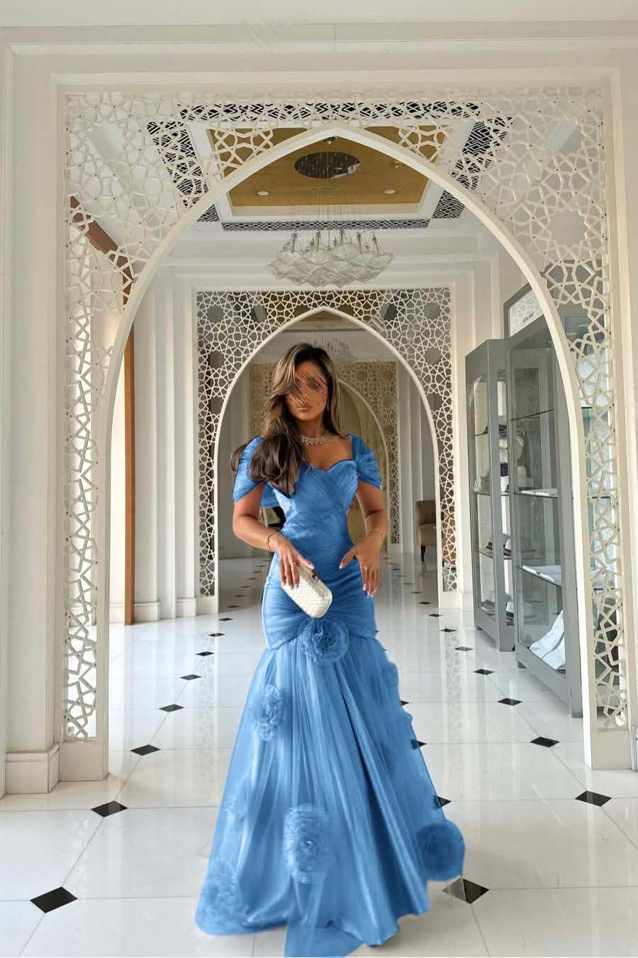 Sweetheart Short Sleeves Long Mermaid Prom Dress With Pleated