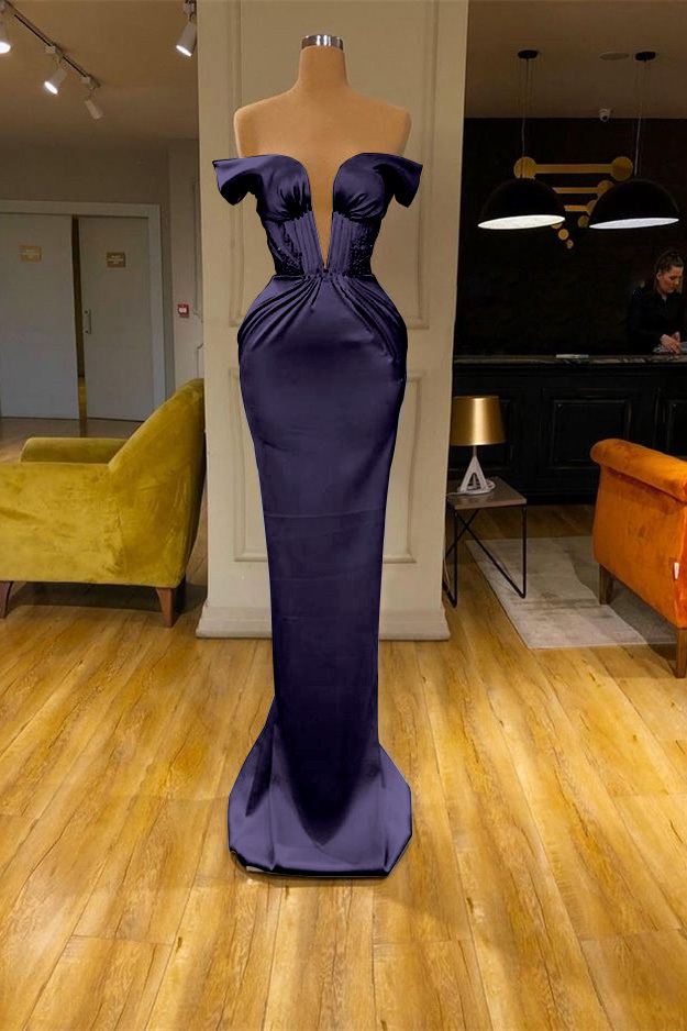 Sky Blue Mermaid V Neck Off the Shoulder Prom Dress With Beadings Online