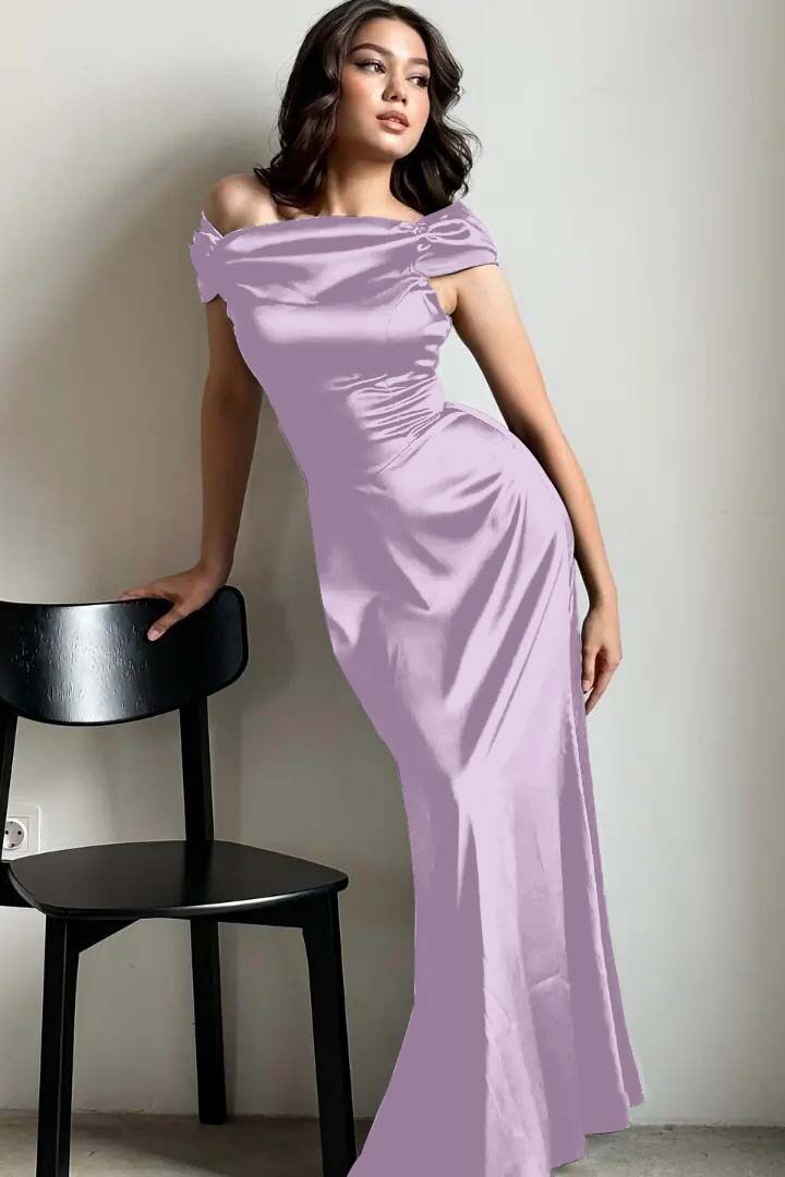 Off the Shoulder Sleeveless Long Mermaid Prom Dress With Pleated