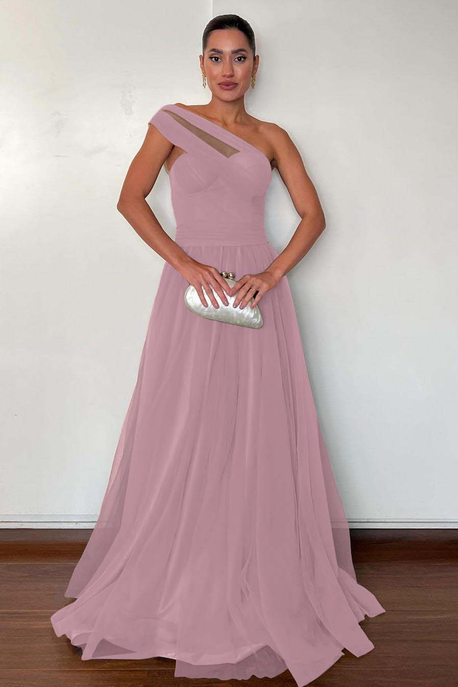 One Shoulder Sweetheart Sleeveless Long Prom Dress With Pleated
