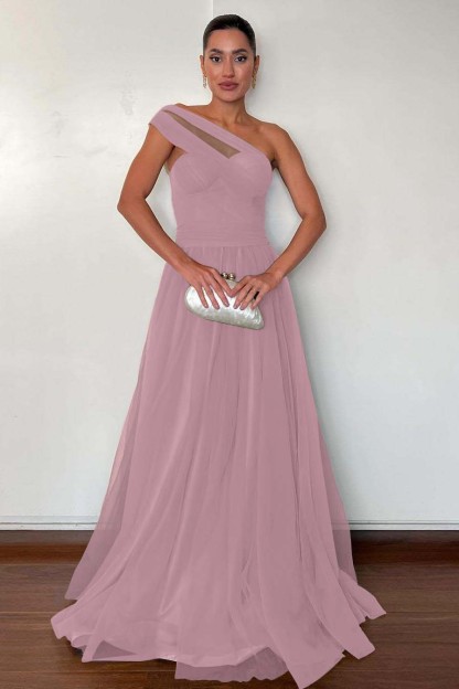 One Shoulder Sweetheart Sleeveless Long Prom Dress With Pleated