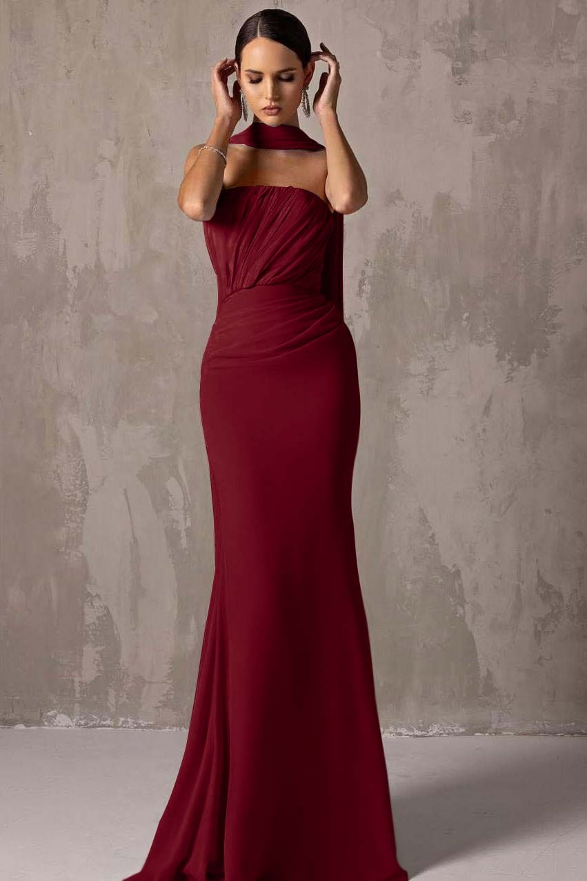 Chic Strapless Sleeveless Mermaid Long Prom Dress With Pleated