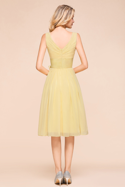 BMbridal Affordable V-Neck Daffodil Chiffon Short Bridesmaid Dress with Ruffle-BMbridal