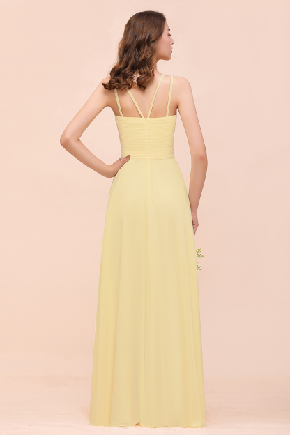 BMbridal Affordable Daffodil Chiffon Sleeveless Long Bridesmaid Dress with Ruffle-BMbridal