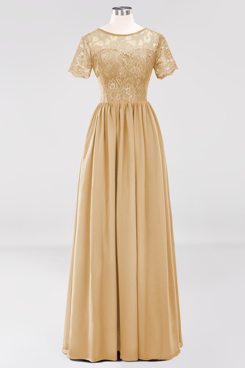 BMbridal Elegant Dark Navy Long Lace Bridesmaid Dresses with Short-Sleeves-BMbridal