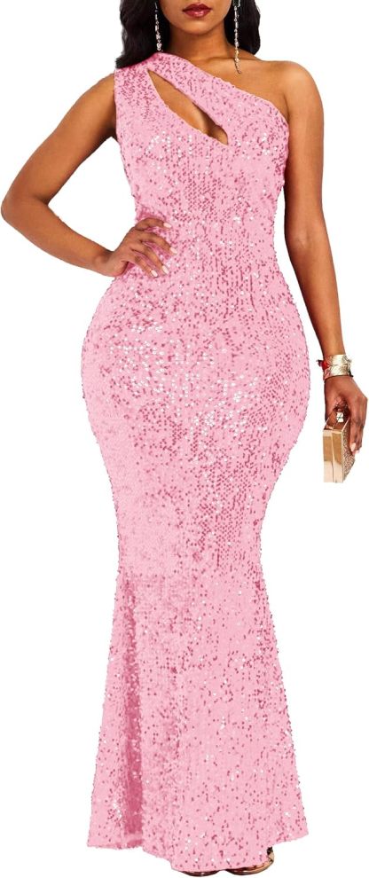 Sequins Fashion Sleeveless Oblique Collar Mermaid Women's Maxi Dress Bodycon Dress Party Dress-BMbridal.UK