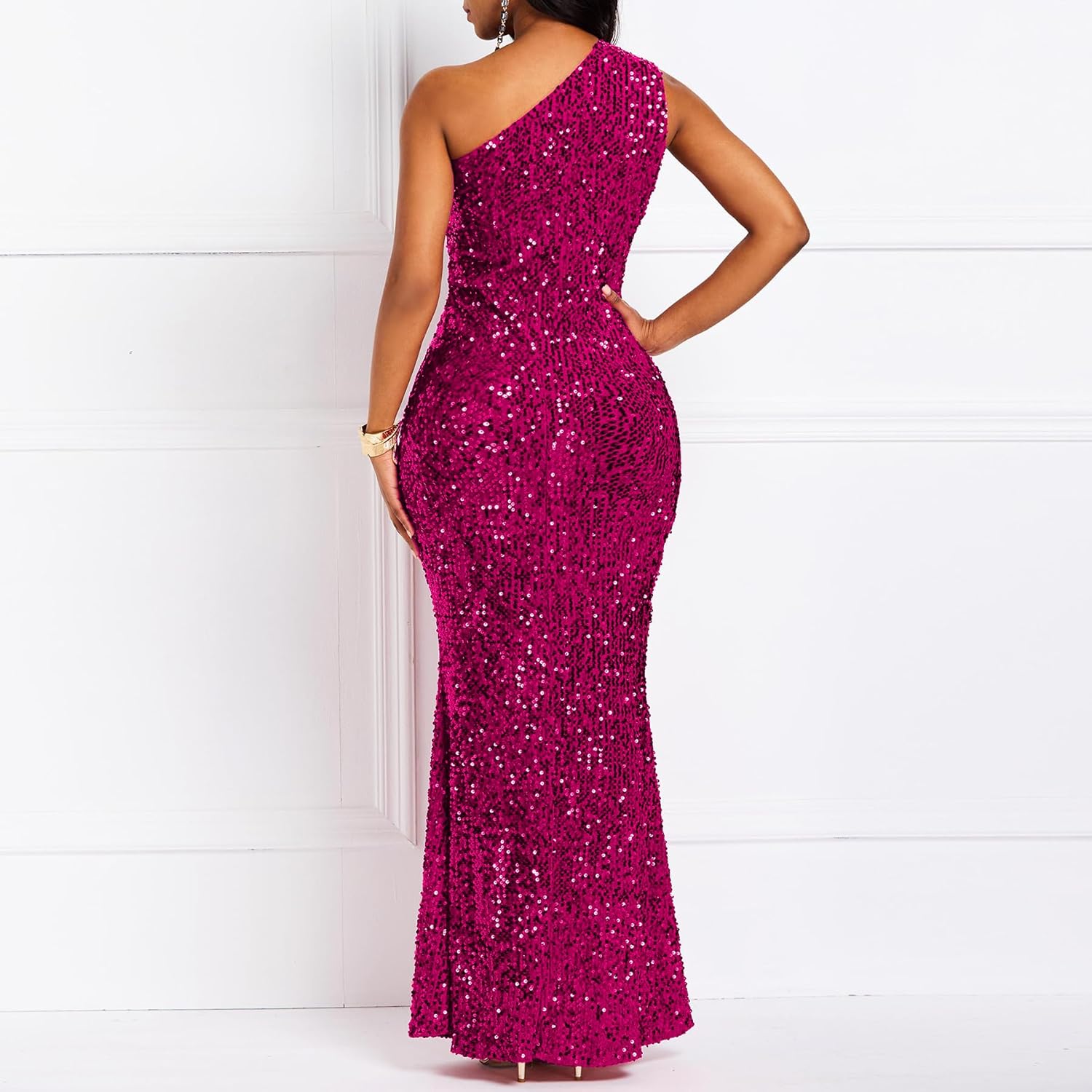 Sequins Fashion Sleeveless Oblique Collar Mermaid Women's Maxi Dress Bodycon Dress Party Dress-BMbridal.UK