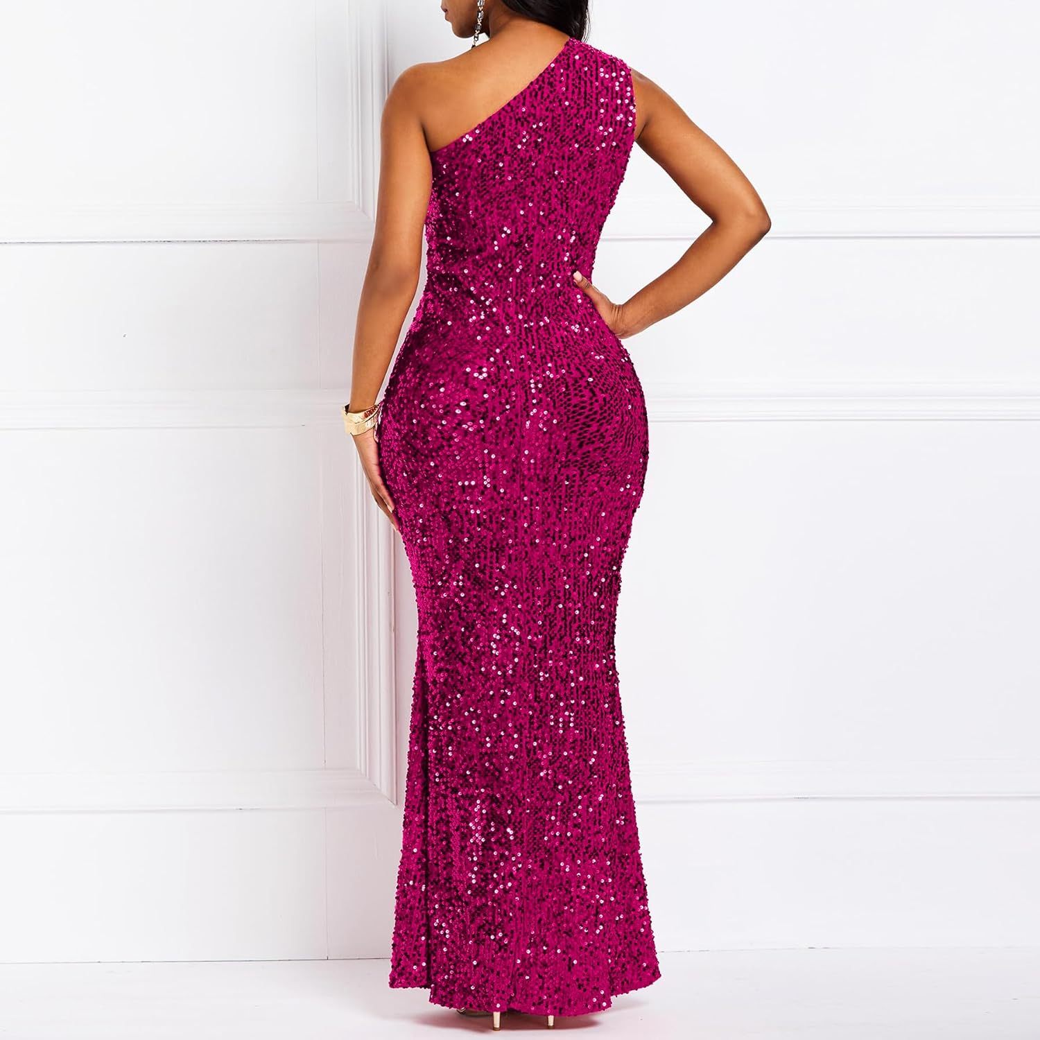 Sequins Fashion Sleeveless Oblique Collar Mermaid Women's Maxi Dress Bodycon Dress Party Dress-BMbridal.UK