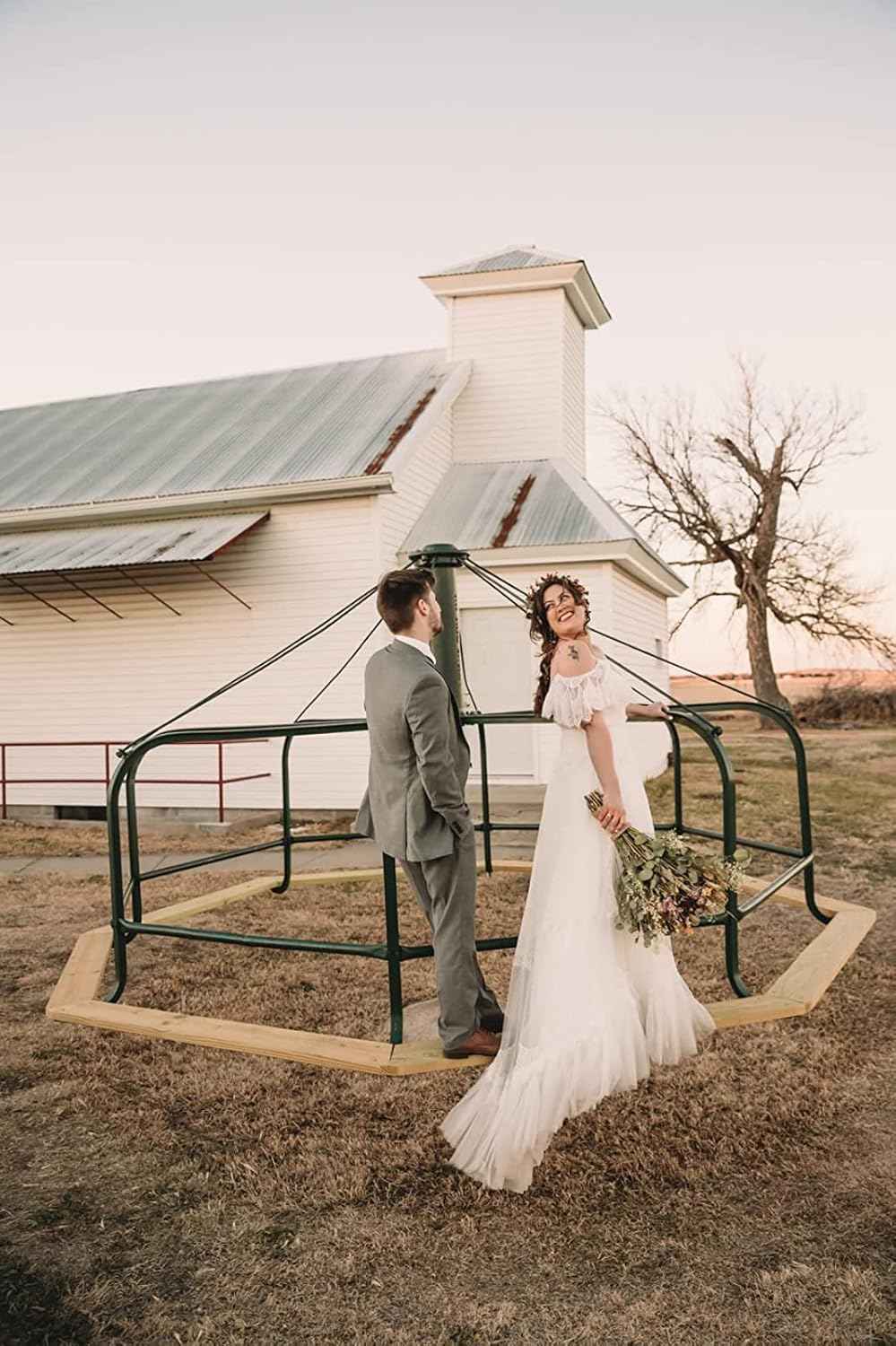 Women's Wedding Dresses Chic Lace Evening Dresses V Neck Ruffle Sleeves Beachy Boho Outdoorsy Wedding Gowns-BMbridal.UK