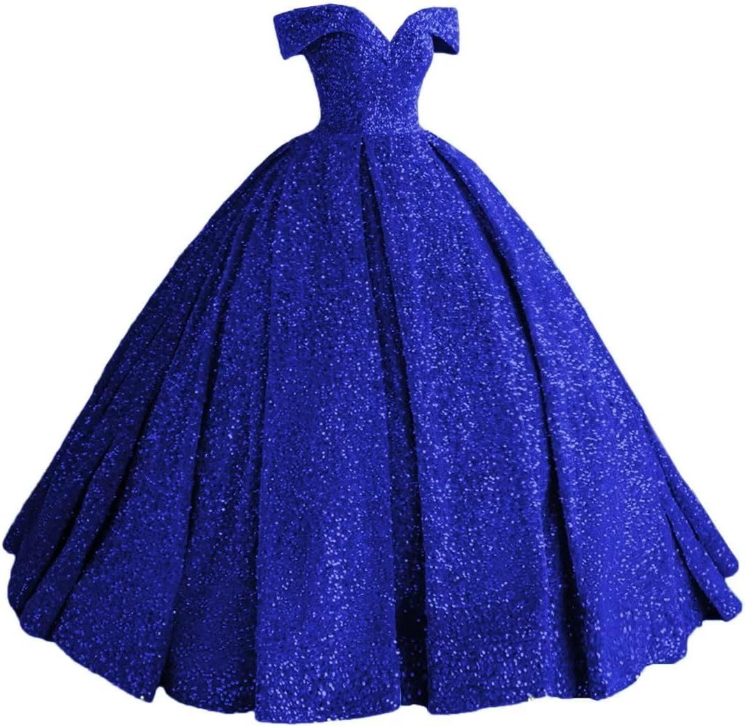 Sparkly Sequin Prom Dresses Long Ball Gown Off Shoulder Quinceanera Dresses Puffy Glitter Evening Party Dresses-BMbridal.UK