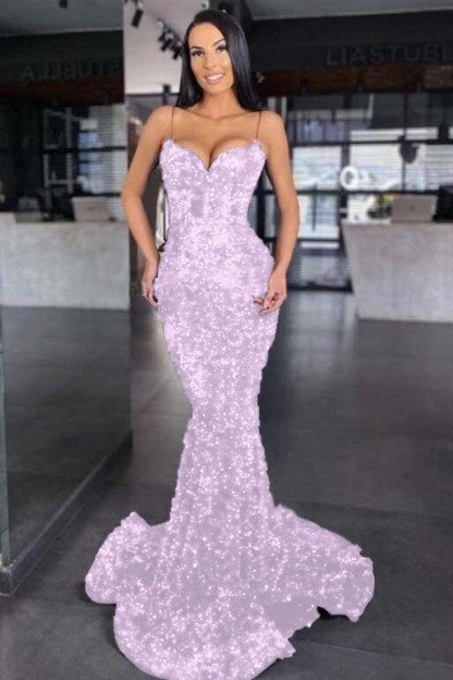 Sweetheart Royal Blue Spaghetti Strap Mermaid Long Prom Dress With Sequins