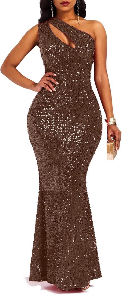 Sequins Fashion Sleeveless Oblique Collar Mermaid Women's Maxi Dress Bodycon Dress Party Dress-BMbridal.UK