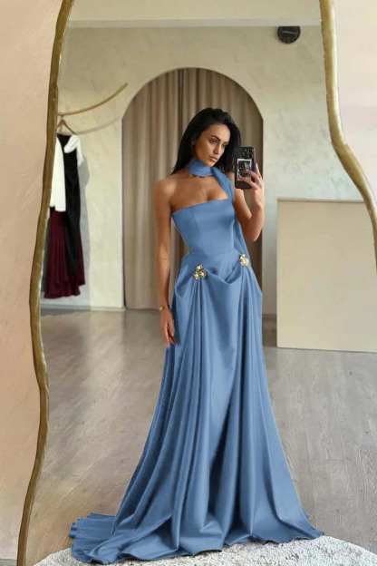 Strapless Sleeveless A Line Long Prom Dress With Ruffles Beading