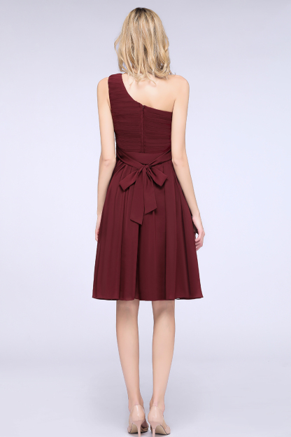 BMbridal Chiffon One Shoulder Ruffle Short Burgundy Bridesmaid Dresses Online-BMbridal