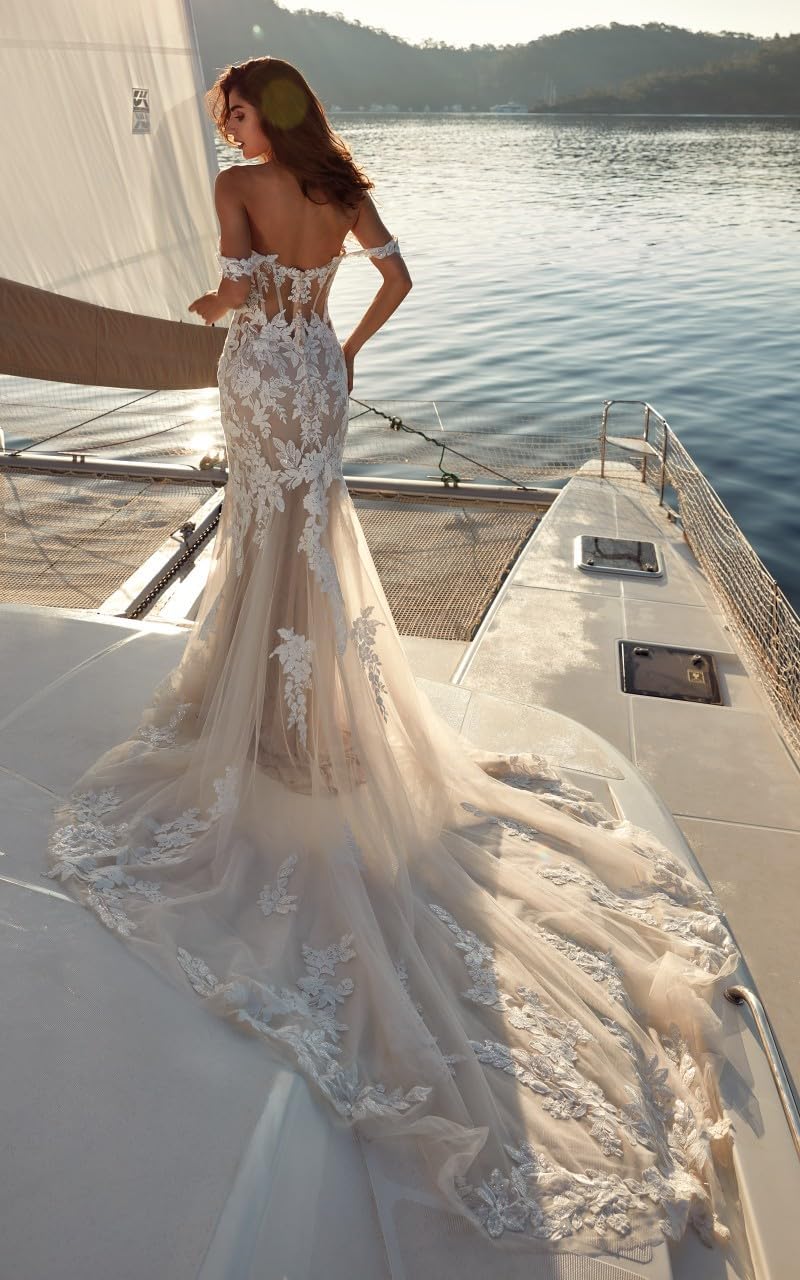 Women's Beach Spaghetti Strap Wedding Dresses for Bride 2025 Boho Long Lace Bridal Gowns for Wedding-BMbridal.UK