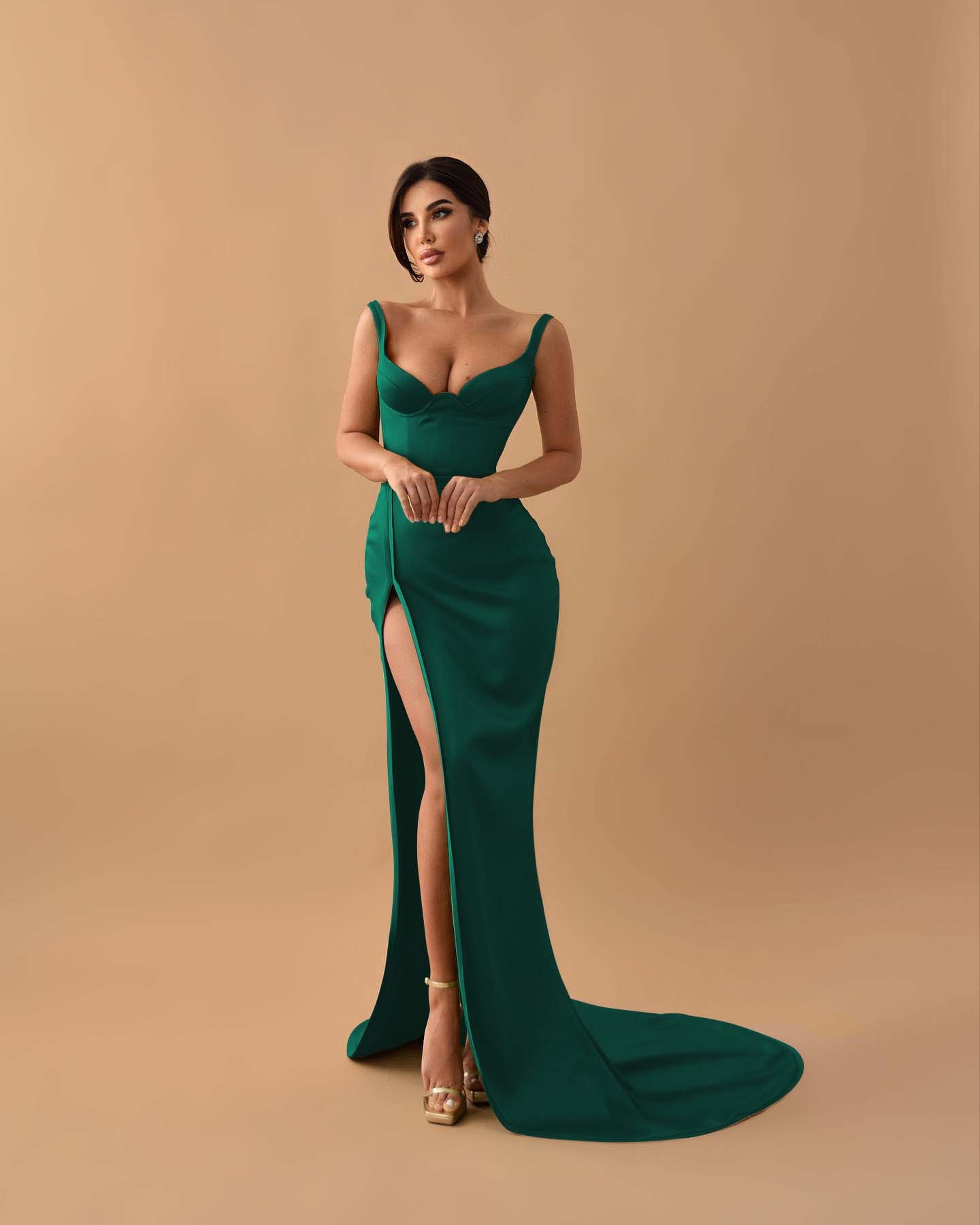 Sage Mermaid Spaghetti Strap Sleeveless Long Prom Dress With High Split