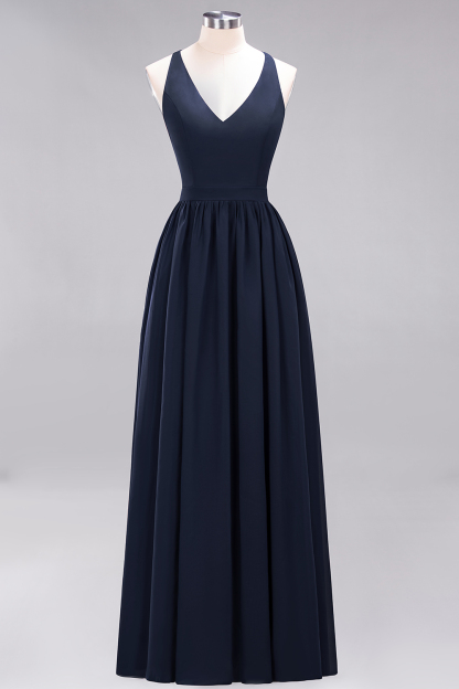 BMbridal Affordable Chiffon V-Neck Sleeveless Lace Bridesmaid Dress Online-BMbridal