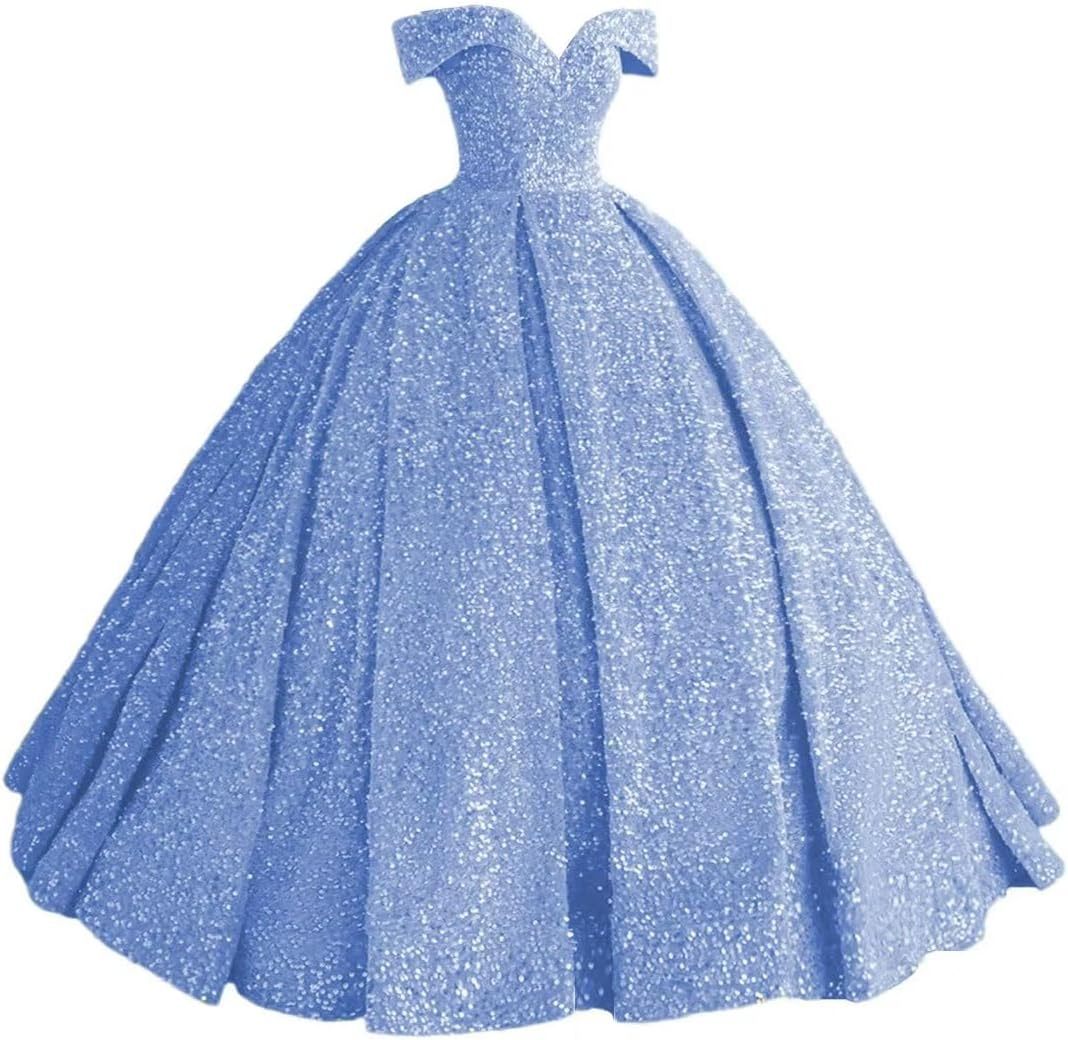 Sparkly Sequin Prom Dresses Long Ball Gown Off Shoulder Quinceanera Dresses Puffy Glitter Evening Party Dresses-BMbridal.UK