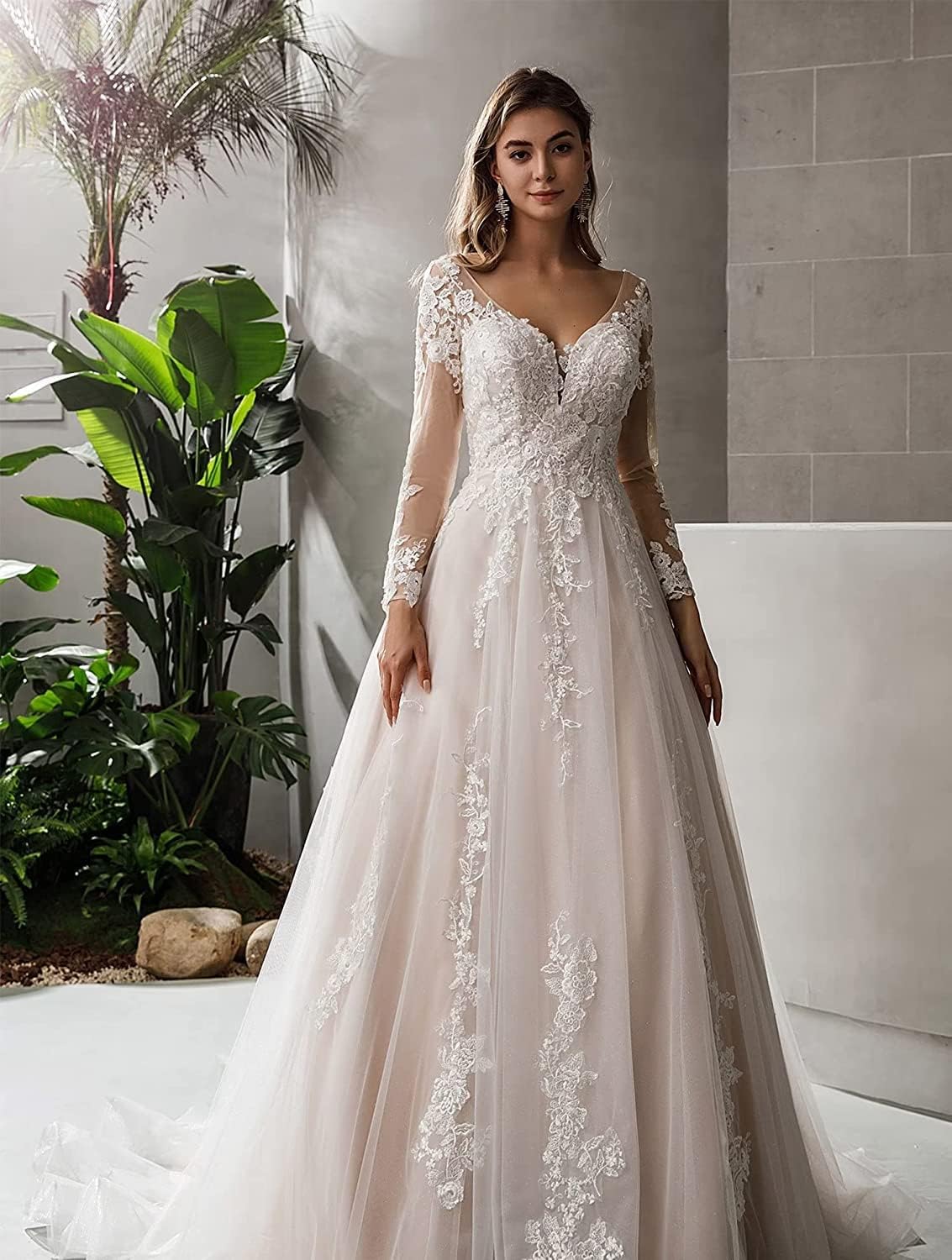 Loyeloy Women's Wedding Dresses for Bride 2025 Sexy V Neck Slit Lace Bridal Wedding Gowns for Bride YJ010-BMbridal.UK