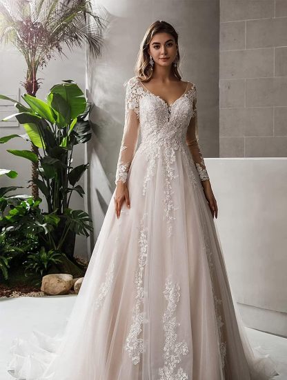 Loyeloy Women's Wedding Dresses for Bride 2025 Sexy V Neck Slit Lace Bridal Wedding Gowns for Bride YJ010-BMbridal.UK