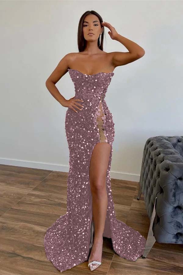 Amazing Dark Green Strapless Sleeveless Mermaid Prom Dress With Sequins