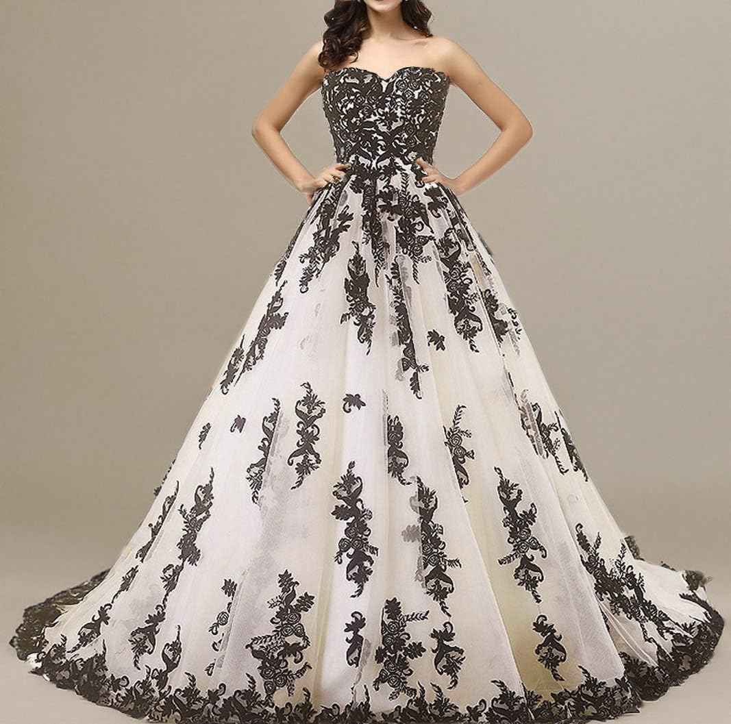 Vintage Gothic Black Lace Ball Gown Long Prom Dresses Gowns-BMbridal.UK