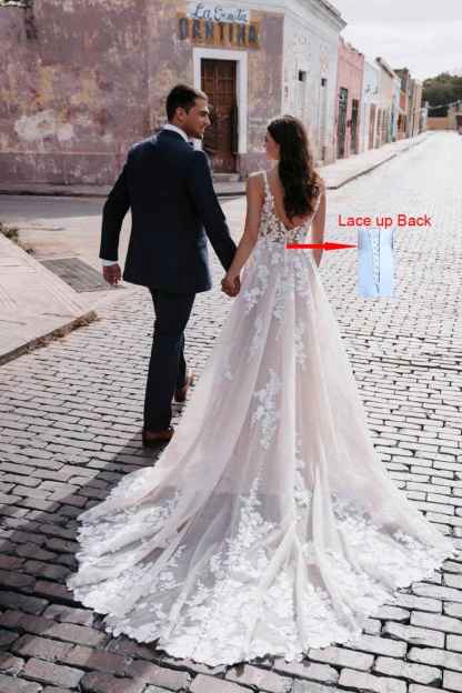 Loyeloy Women's Wedding Dresses for Bride 2025 Sexy V Neck Slit Lace Bridal Wedding Gowns for Bride YJ010-BMbridal.UK
