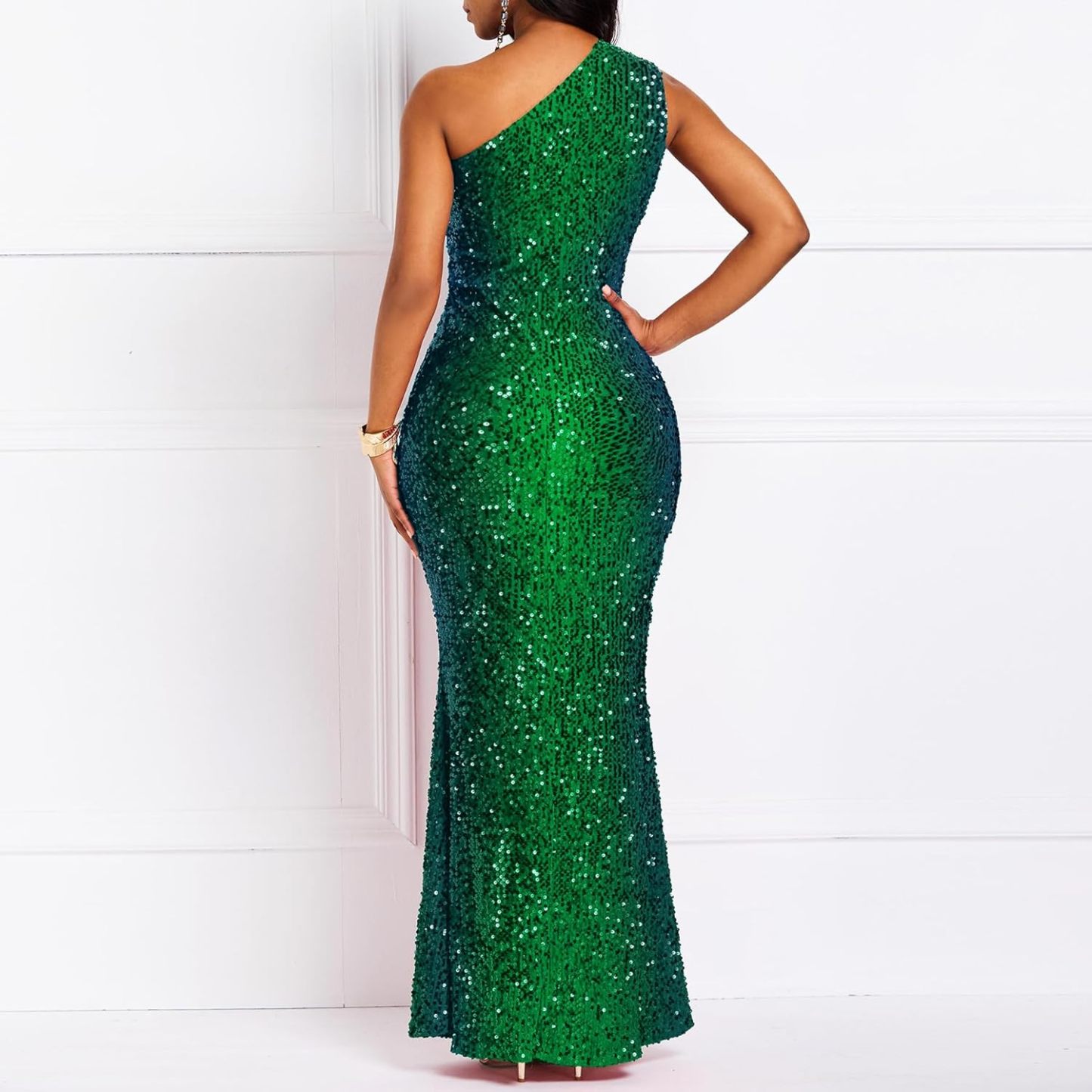 Sequins Fashion Sleeveless Oblique Collar Mermaid Women's Maxi Dress Bodycon Dress Party Dress-BMbridal.UK
