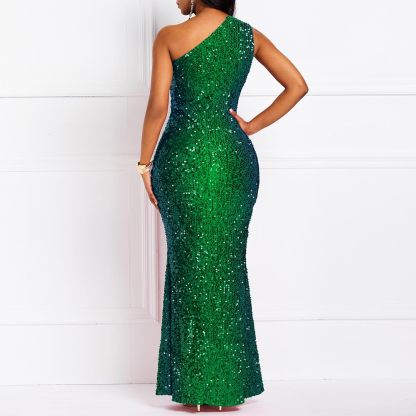 Sequins Fashion Sleeveless Oblique Collar Mermaid Women's Maxi Dress Bodycon Dress Party Dress-BMbridal.UK