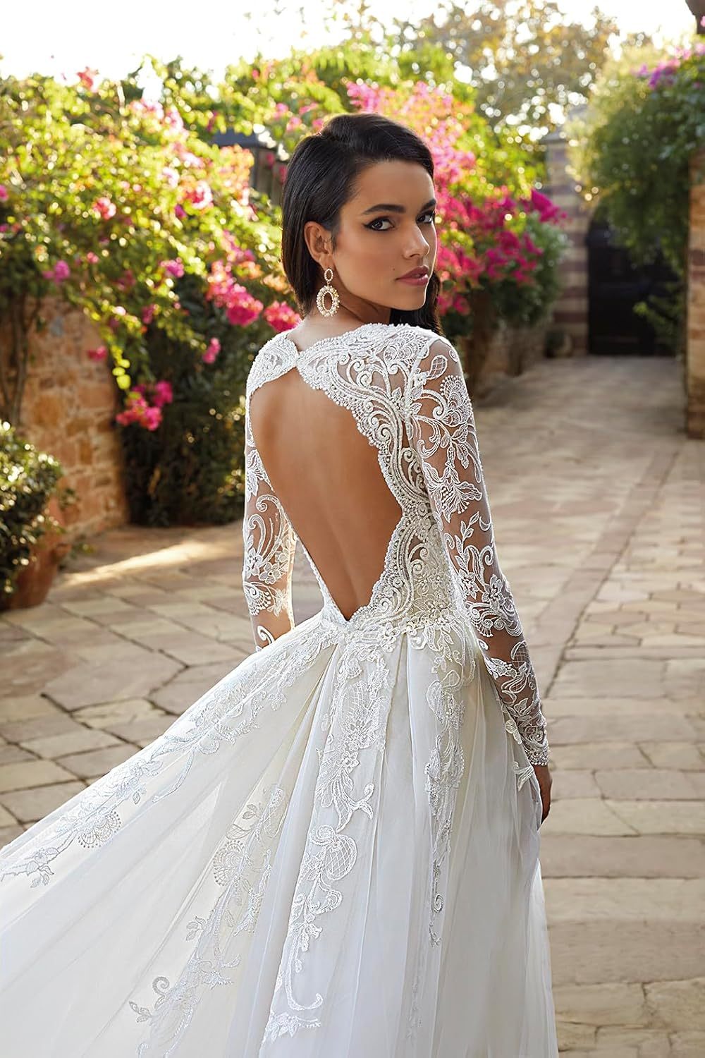 Loyeloy Women's Wedding Dresses for Bride 2025 Sexy V Neck Slit Lace Bridal Wedding Gowns for Bride YJ010-BMbridal.UK