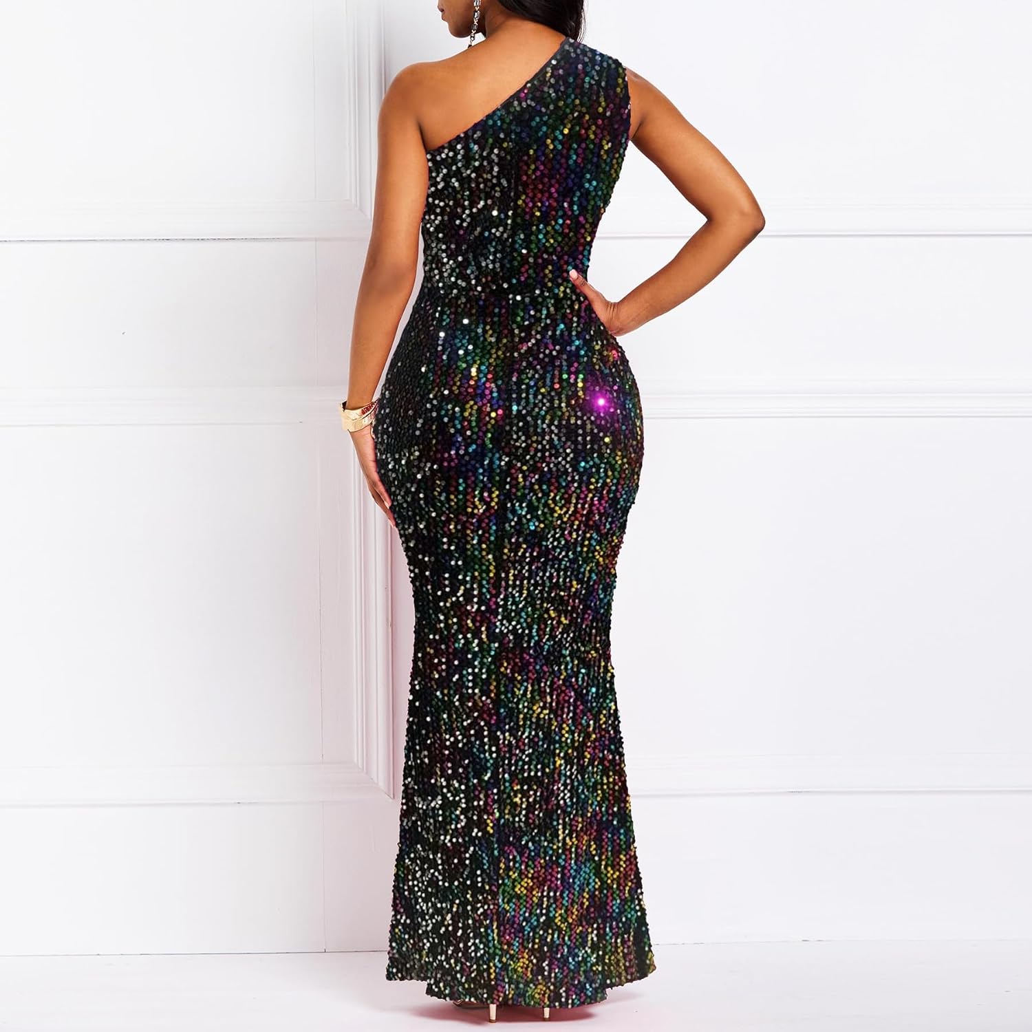 Sequins Fashion Sleeveless Oblique Collar Mermaid Women's Maxi Dress Bodycon Dress Party Dress-BMbridal.UK
