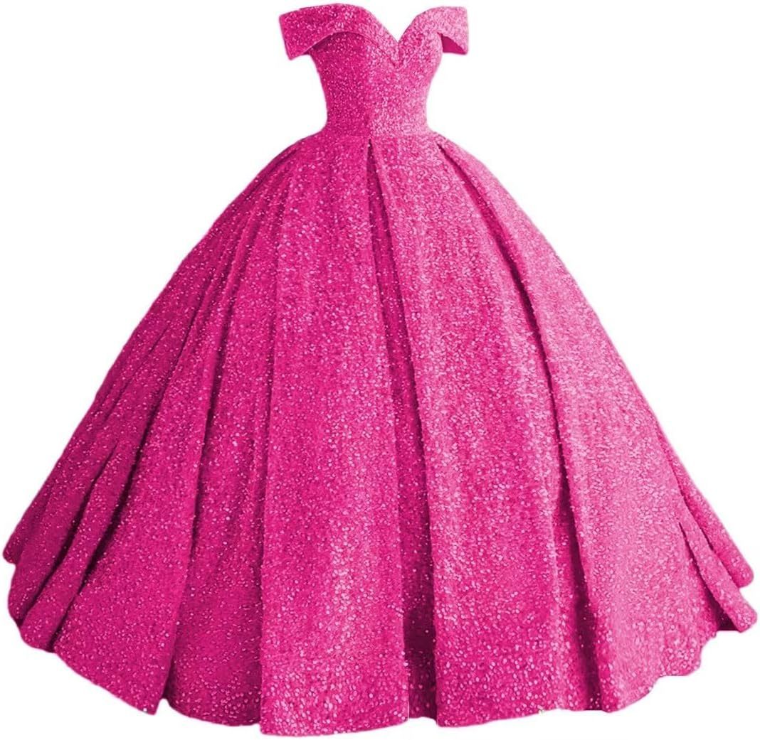 Sparkly Sequin Prom Dresses Long Ball Gown Off Shoulder Quinceanera Dresses Puffy Glitter Evening Party Dresses-BMbridal.UK