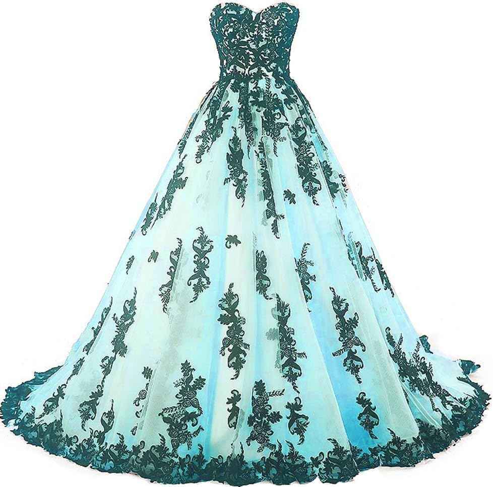 Vintage Gothic Black Lace Ball Gown Long Prom Dresses Gowns-BMbridal.UK