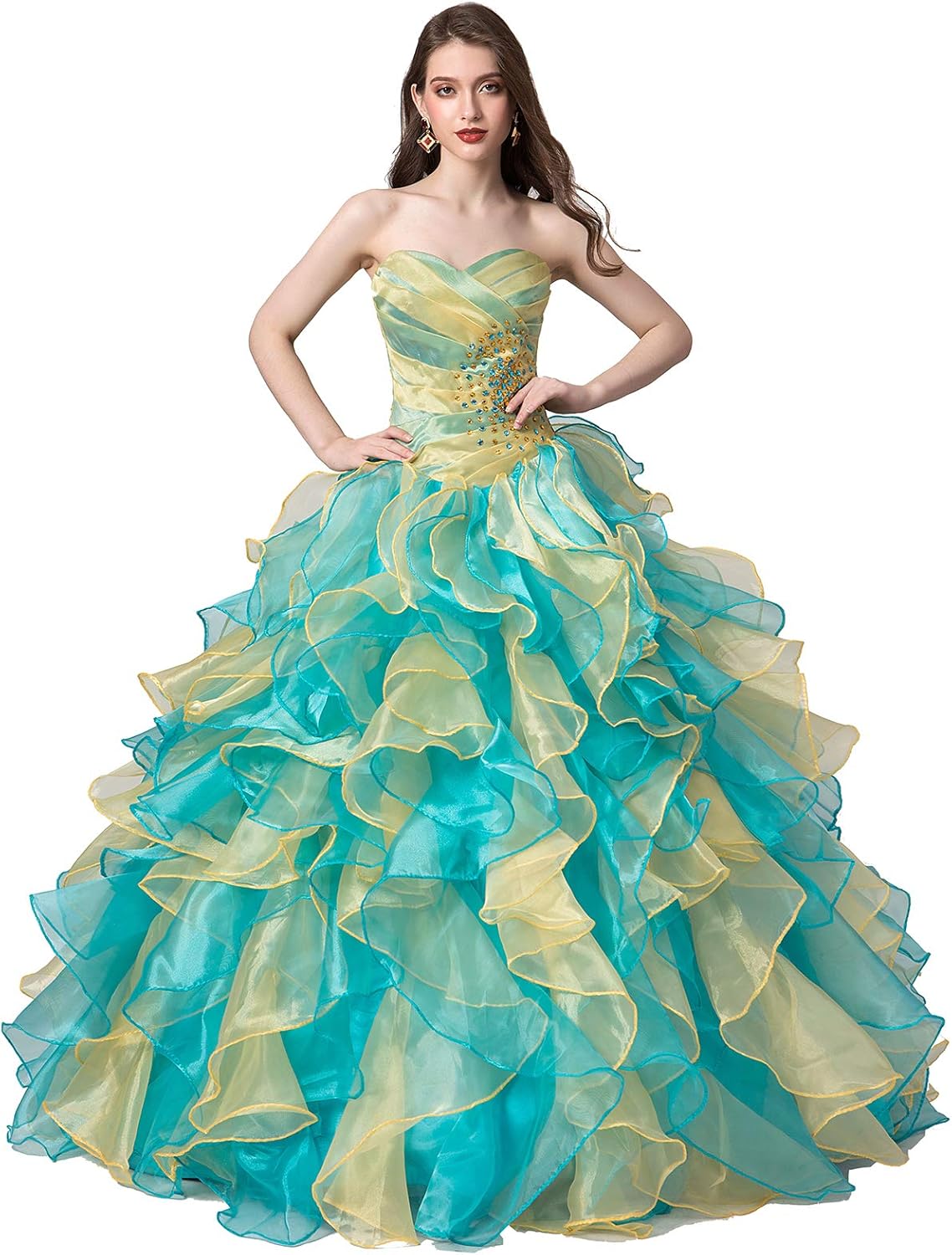 BMbride Women's Beading Sweetheart Ball Gown Tulle Layed Long Quinceanera Dress-BMbridal.UK