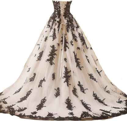 Vintage Gothic Black Lace Ball Gown Long Prom Dresses Gowns-BMbridal.UK