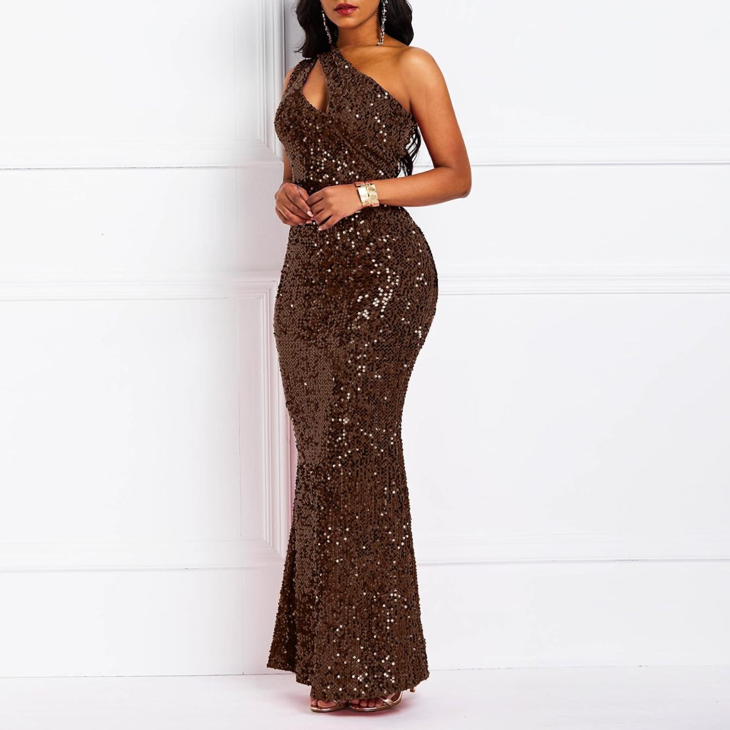 Sequins Fashion Sleeveless Oblique Collar Mermaid Women's Maxi Dress Bodycon Dress Party Dress-BMbridal.UK