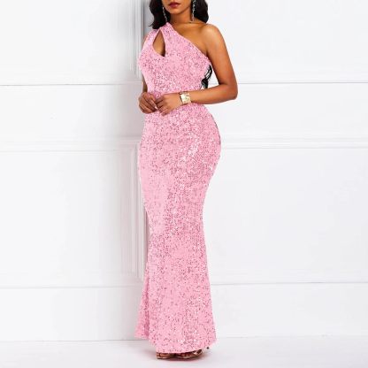 Sequins Fashion Sleeveless Oblique Collar Mermaid Women's Maxi Dress Bodycon Dress Party Dress-BMbridal.UK