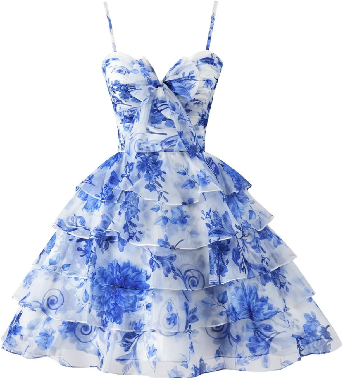 Tiered Ruffles Short Homecoming Dresses with Bow Corset Floral Print Mini Cocktail Party Gown-BMbridal