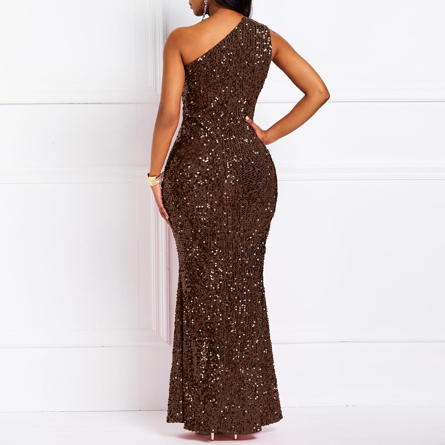 Sequins Fashion Sleeveless Oblique Collar Mermaid Women's Maxi Dress Bodycon Dress Party Dress-BMbridal.UK