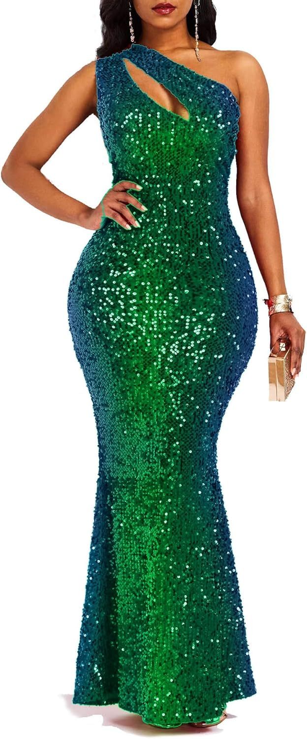 Sequins Fashion Sleeveless Oblique Collar Mermaid Women's Maxi Dress Bodycon Dress Party Dress-BMbridal.UK