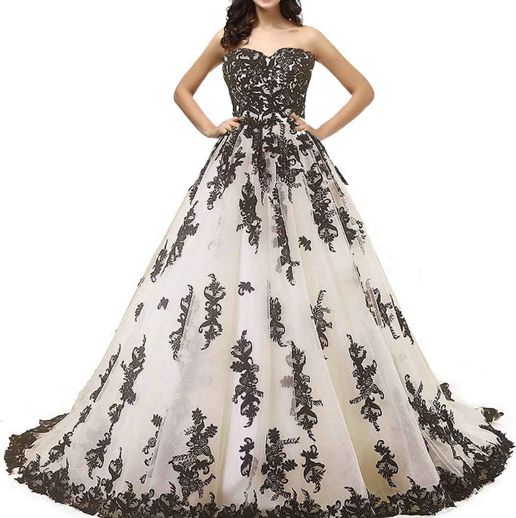 Vintage Gothic Black Lace Ball Gown Long Prom Dresses Gowns-BMbridal.UK
