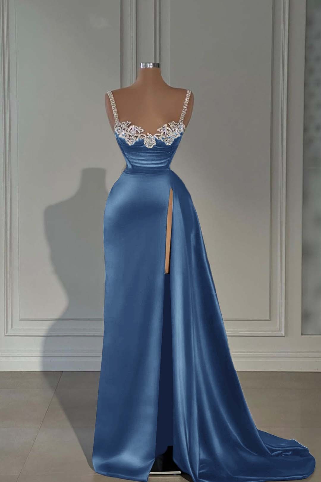 Spaghetti Strap Sleeveless Long Mermaid Prom Dress With Split