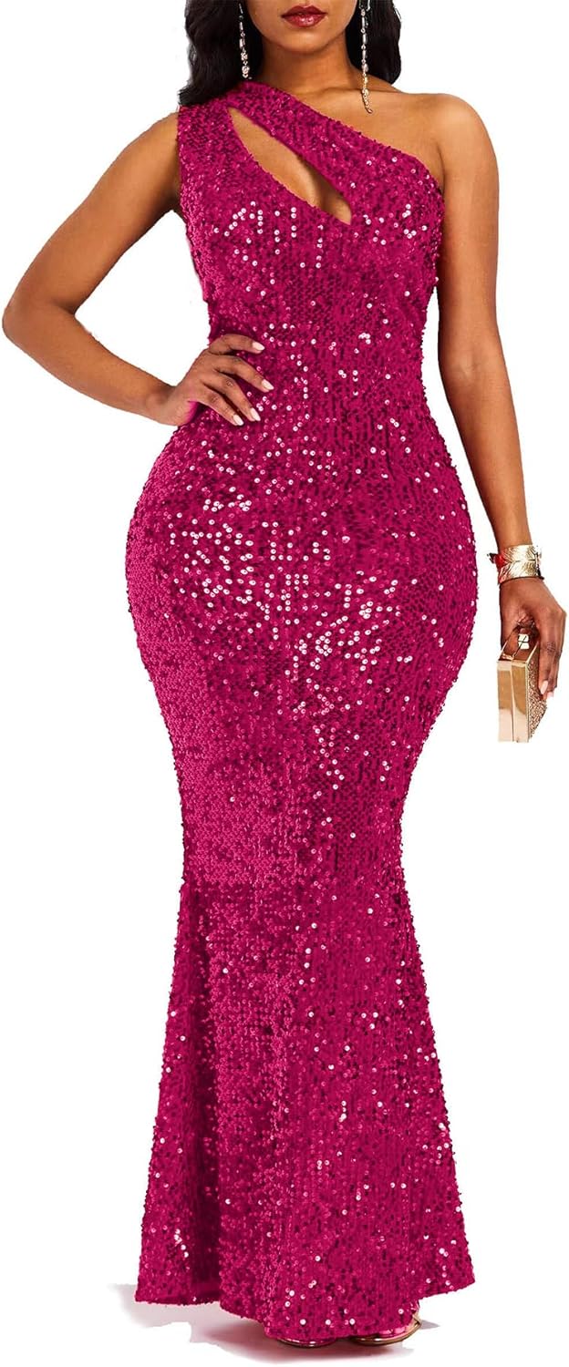 Sequins Fashion Sleeveless Oblique Collar Mermaid Women's Maxi Dress Bodycon Dress Party Dress-BMbridal.UK