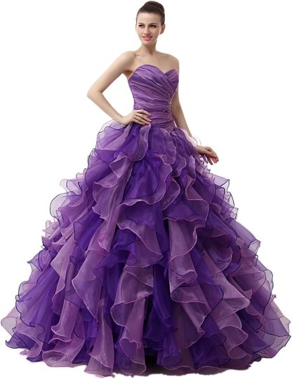 BMbride Women's Beading Sweetheart Ball Gown Tulle Layed Long Quinceanera Dress-BMbridal.UK