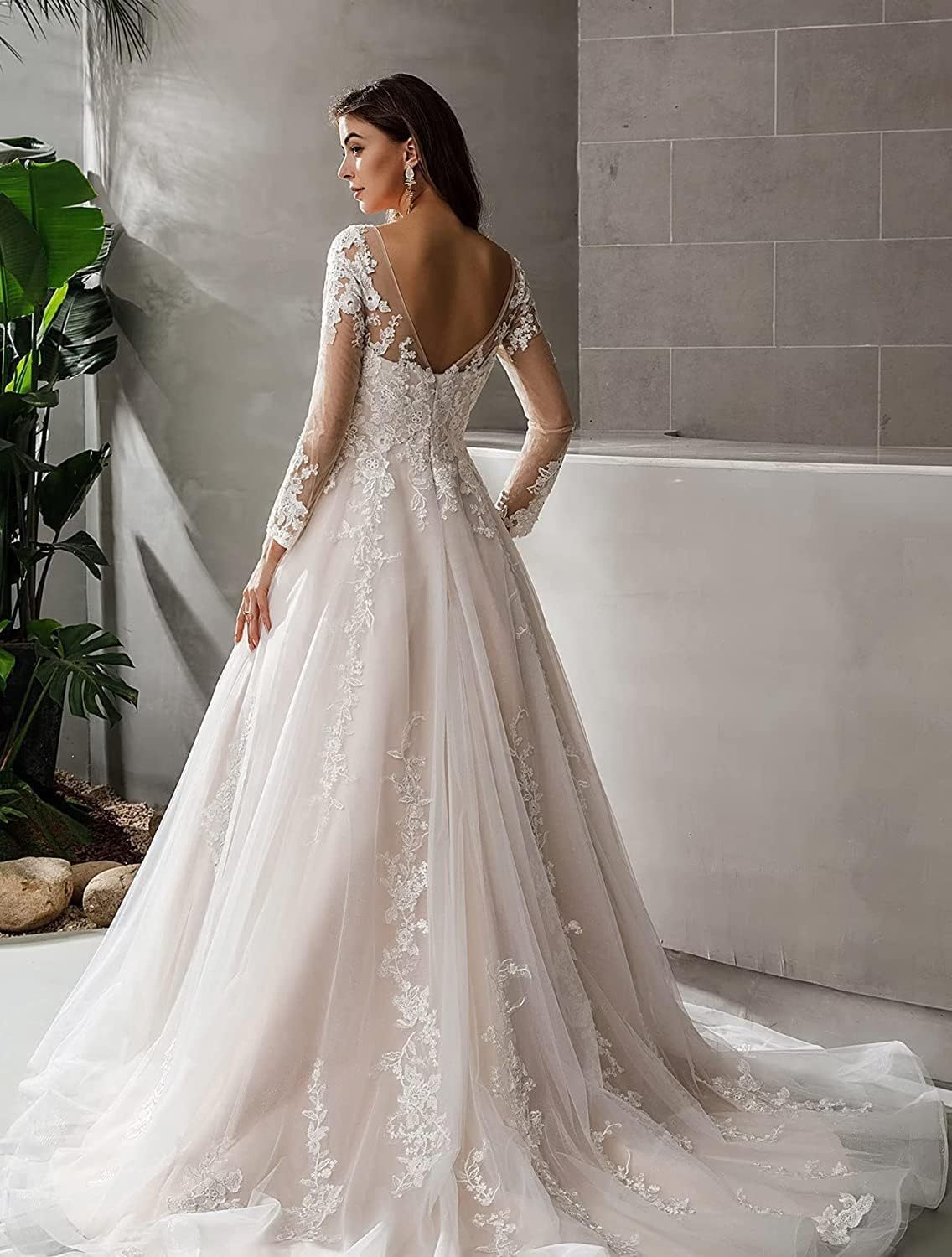 Loyeloy Women's Wedding Dresses for Bride 2025 Sexy V Neck Slit Lace Bridal Wedding Gowns for Bride YJ010-BMbridal.UK