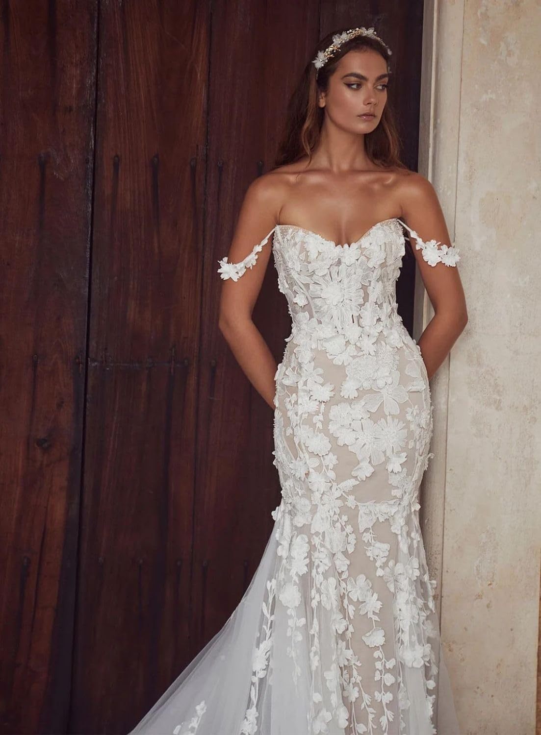 Loyeloy Women's Wedding Dresses for Bride 2025 Sexy V Neck Slit Lace Bridal Wedding Gowns for Bride YJ010-BMbridal.UK